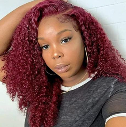 ISEE Hair—13x4 Lace Front Burgundy Kinky Curly 26"