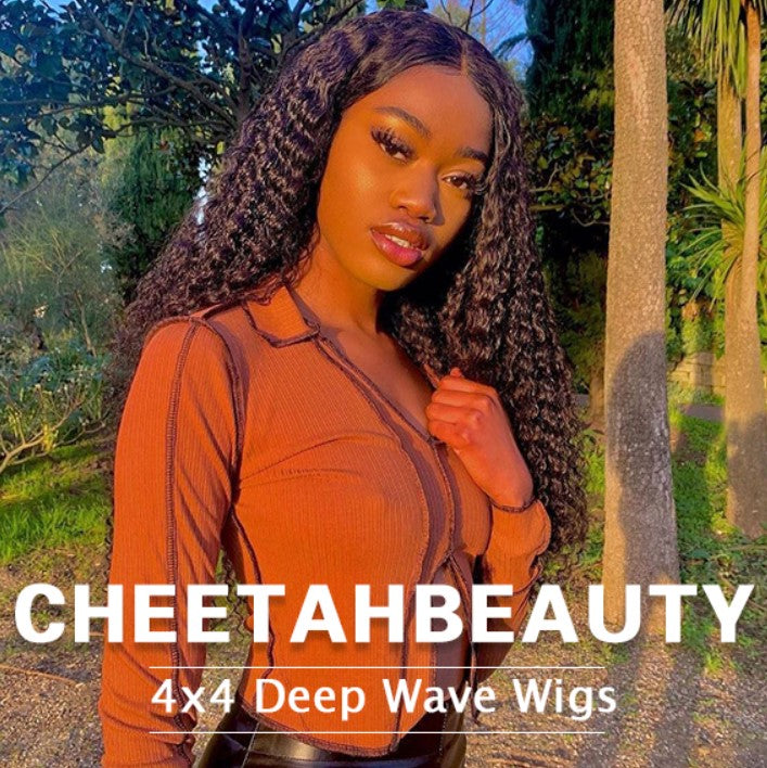 CHEETAHBEAUTY—Brazilian Deep Wave 4x4 Lace Front 150% Density