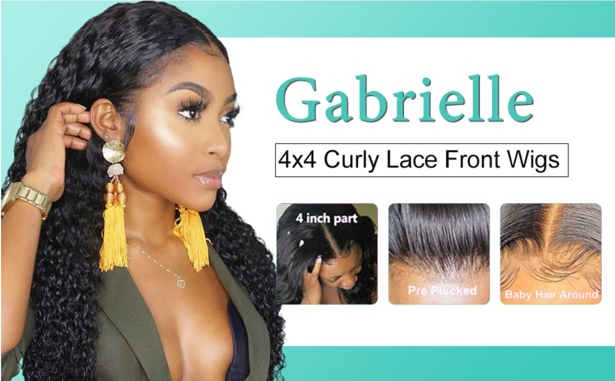 Gabrielle Store—4x4 Lace Front Kinky Curly (150% Density, Pre-Plucked, With Baby Hair)